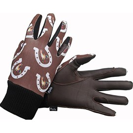 Ryda Childerns Horseshoe Design Leather Horse Riding Gloves (Brown, Extra Large)