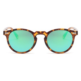 Gleyemor Vintage Polarized Sunglasses for Men UV400 Protection Retro Round Sunglasses Hand-crafted Acetate Frame (Tortoise/Green Mirror)