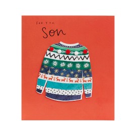 Son Christmas Card with Envelope - Cute Design with Christmas Jumper