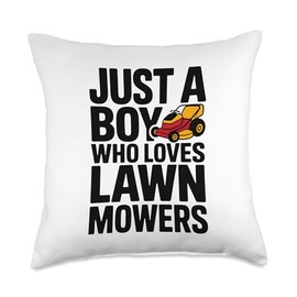 Just a Boy Who Loves Lawn Mowers Lover Kids Lawn Mowing Throw Pillow