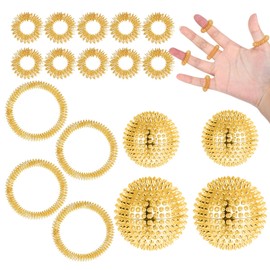 Skills Borderline Set with 4 Hedgehog Balls in 32 mm and 47 mm Ball Diameter, Plus 10 Acupressure Ring and 4 Acupressure Bracelets, Massage Balls Can Be Used for Massaging Back, Legs, Hands (Gold)