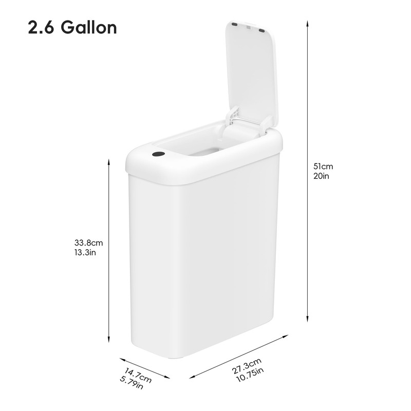 EKO Automatic Bathroom Trash Can with Lid, 2.6 Gallon Slim