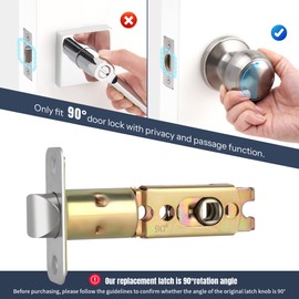 LOQRON Adjustable Deadlatch 2-3/8" or 2-3/4", Privacy and Passage Door Lock 90° Turning Angle Replacement Latch, Door Latch with Strike Plate and Strike Box, Satin Nickel