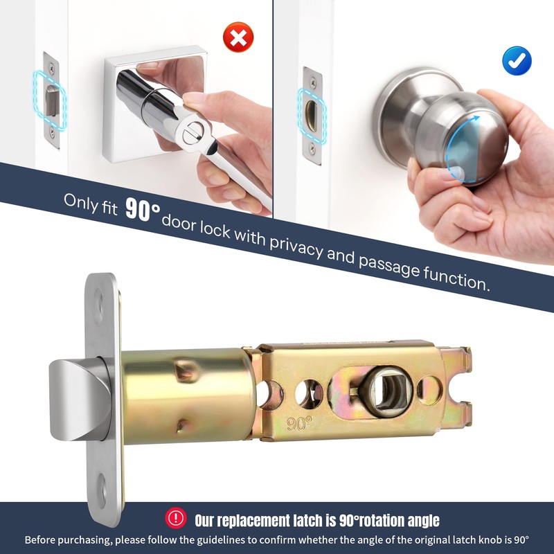 LOQRON Adjustable Deadlatch 2-3/8" or 2-3/4", Privacy and Passage Door