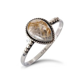 9x12MM Pear Gemstone Ring in 925 Sterling Silver for Women, Girl, Bridesmaid Gift (US Ring size 7, Golden Rutilated Quartz)