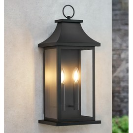 tewei 18'' Large Outdoor Wall Light, Porch Light Outdoor Wall Sconce Lantern, 2-Light Black Exterior Lighting Fixture Wall Mount, Outside Light for House Garage, 1-Pack