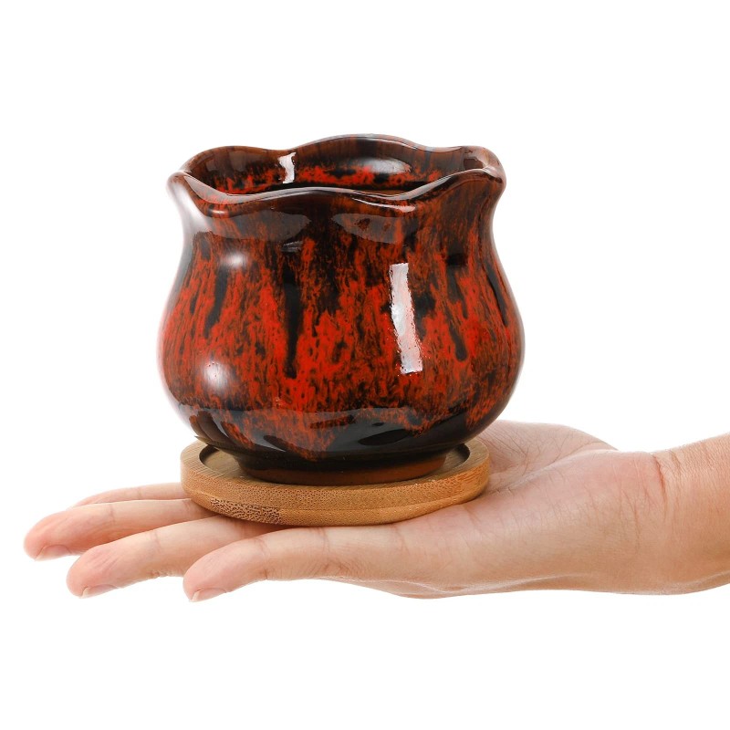 TOPZEA Set of 6 Succulent Plant Pots, 4 Inch Glazed