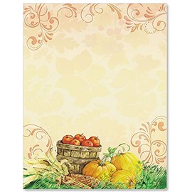 Paperdirect Fall Motif Colorful Pumpkin Apples Corn Thanksgiving Autumn Theme Paper Stationery, Border Paper, Letterhead 8.5 x 11, 25 sheets, Elegant Premium Writing Paper Decorative Printer Paper