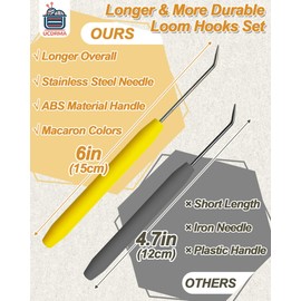 UCDRMA Knitting Loom Hook Refill Set, 8PCS Longer Stainless Steel Loom Knitting Hook (6in) with Comfortable Grip, Macaron-Colored Loom Crochet Hooks Kit & 16 Sewing Needles, Nice Crochet Loom Tools