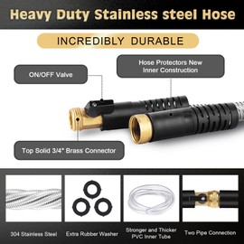 Metal Garden Hose 25FT Stainless Steel Heavy Duty Flexible Lightweight Water Hoses Pipe with 10-Function Spray Nozzle and 3/4" Solid Brass Fittings No Kink Durable for Outdoor Yard & Lawn