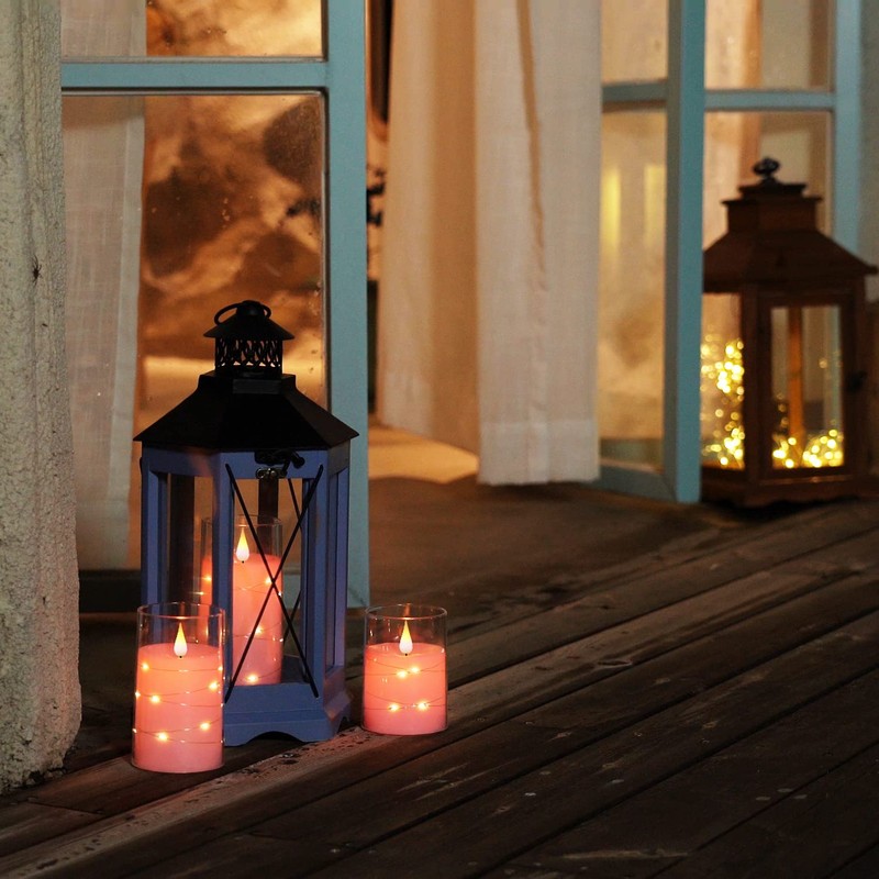 Homemory Flickering Flameless Candles with String Lights, Battery Operated Candles,
