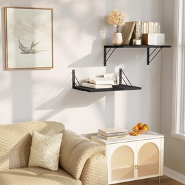 Love-KANKEI Wide Deep Floating Wall Shelves Set of 2,16"x12",Wood,Black