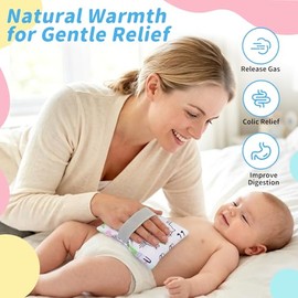 Almohadilla térmica de gas y cólicos para bebés, calentador de barriga de linaza para microondas con funda extraíble lavable, alivio natural del vient