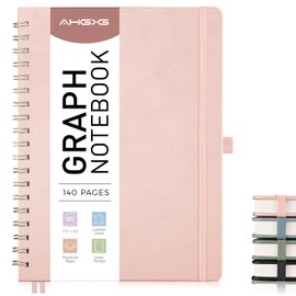 AHGXG Graph Paper Notebook - Spiral Notebook Hardcover Leather Journal 140 Pages, B5 Large Grid Notebook 7.6" x 10", 100 GSM Thick Paper, for School Writing Graphing Engineering Math, Rose Gold
