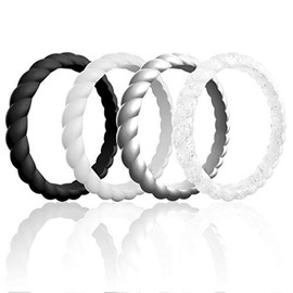 ROQ Silicone Rubber Wedding Rings for Women, Thin Braided Point Stackable Rubber Silicone Wedding Band, Bridal Jewelry Set, Anniversary Rings, Promise Ring, Multi Packs, Multi Colors, 5 UK, Silicone,