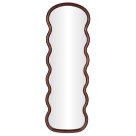 Deco 79 Wood Abstract Handmade Room Wall Mirror Wavy Entryway Mirror, Wall Mounted Mirror 16" x 1" x 47", Dark Brown
