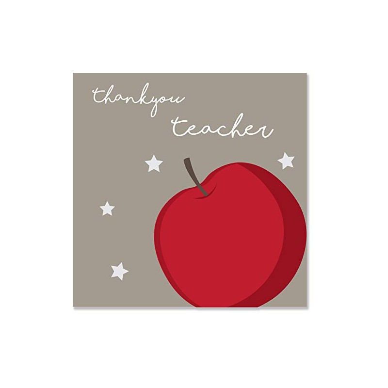 Thank You Teacher Card - Red Apple Design with Silver