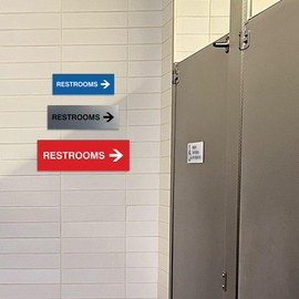 Signs ByLITA Basic Restrooms Right Arrow Directional Sign - Durable Material | Strong Adhesive Tape (Navy Blue/Gold) - Large (1 Pack)