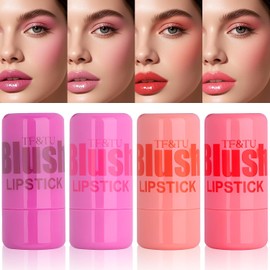 LUHI 4PCS Palo de Rubor de Gelatina,rubor en barra,contorno,labial en barra,Barra de contorno natural que cambia de color,set labiales,Adecuado para el facial y el realce de labios