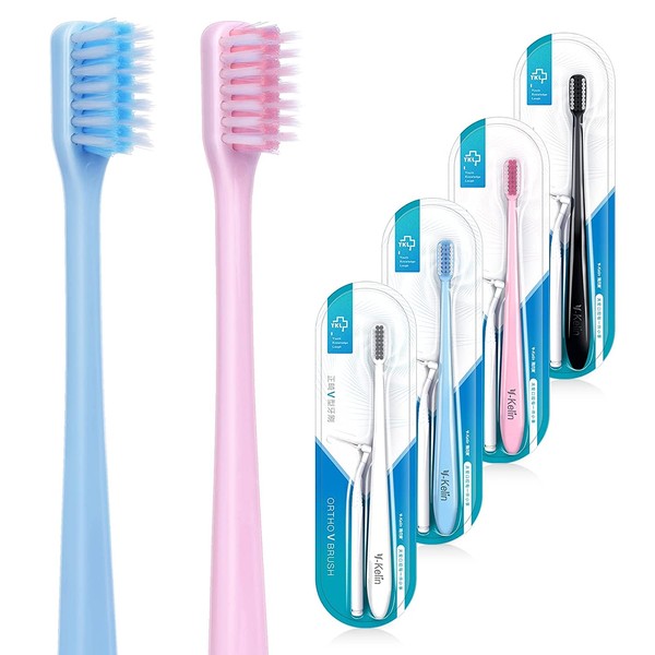 Y-kelin V-Shaped Orthodontic Toothbrush Soft Bristle, 4 packs