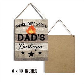GUDIAO Grilling Gift for Dad Grill Wooden Sign Wall Decor Rustic Grill Dad's Barbeque Wood Plaque Hanging Sign Decoration for Home Smokehouse Door Father's Day, 8 x 10