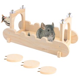 BESNEW Chinchilla Suspension Bridge Wooden,Small Animals Wooden Bridge and Platform,Chinchilla Habitat Toys for Squirrel Hamster Ferret Guinea Pig Sturdy Easy to Clean