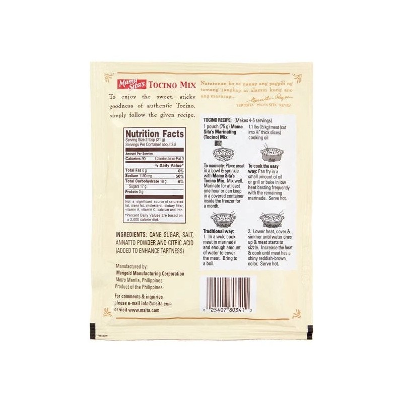 Mama Sita's Tocino Marinating Mix, 75g/2.6 oz., {Imported from Canada}