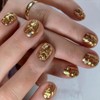 Rchovsam 24pcs Solid Gold Press on Nails Short Round Nails