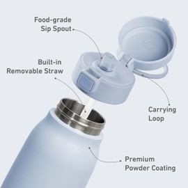 COKTIK 32 oz Insulated Water Bottle for Travel, Double Walled Vacuum Stainless Steel water bottles with straw, Free sip, Flip lid, Thermos, water bottle, Keep Drink or coffee Hot/Cold, 32oz, Blue