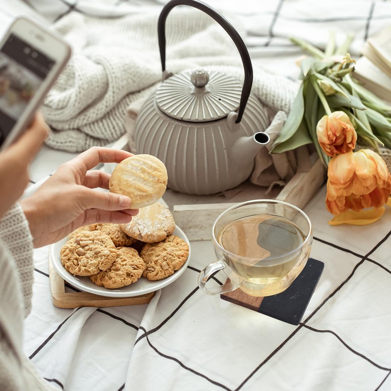 gzcmxh Marble Coaster: Square Coaster with Wood Splicing for Coffee