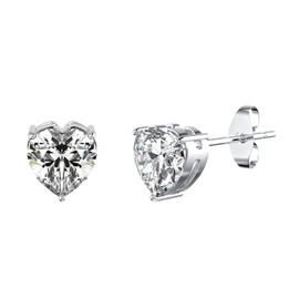 JINAO Moissanite Stud Earrings S925 Sterling Silver Post 14K Gold Plated 0.2ct-2ct D Color Dainty Heart Cut Lab Created Diamond Earrings for Women gift. (5mm(1ct) Silver earrings)
