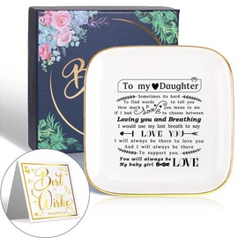 Littlefa To My Daughter Saying Ceramic Ring Dish Decorative Jewelry Tray for Daughter, Unique Daughter Birthday Christmas Meaningful Gifts for Daughter from Mom Dad - I Love You