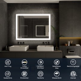 ISKM Framed LED Mirror for Bathroom 20"x28", Dimmable LED Bathroom Mirror with Lights, Anti-Fog, Front and Backlit Lighted Mirror 3-Colors, Shatterproof, Memory Function