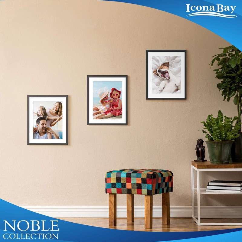 Icona Bay 8x10 Black Picture Frame w/Mat, Modern Professional Frame,