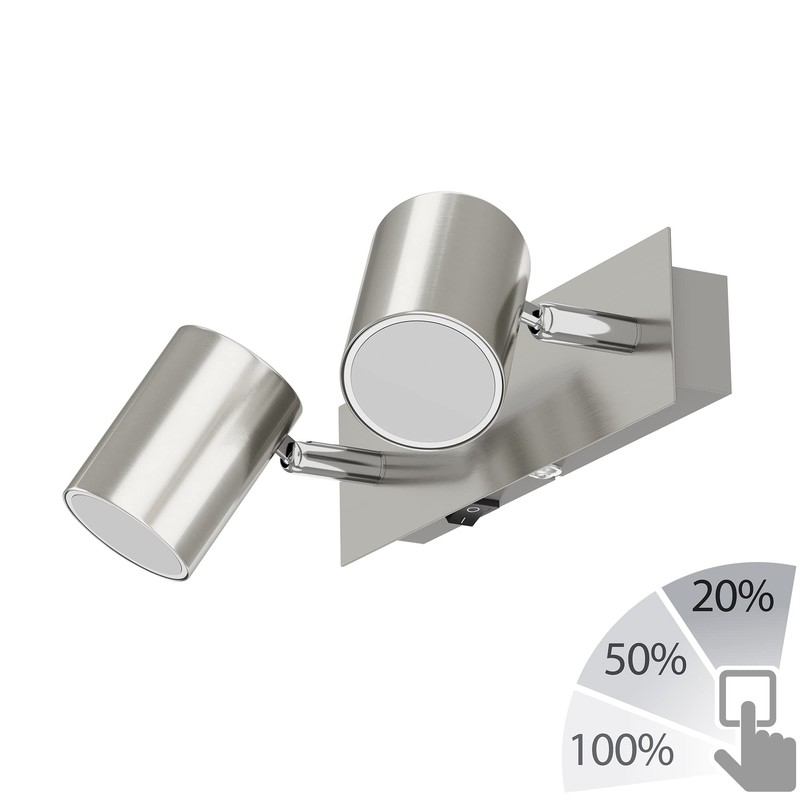 ledscom.de Wall lamp WAIKA, Two-Flame, with Switch, matt Chrome, incl.