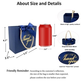 TKSBAG Small Gift Bag, 100 Pack Small Thank You Bag With Handles 5.5x 2.5x4.7 Inches Navy Blue Mini Gift Wrap Bags Bulk for Holiday, Wedding, Baby Shower, Birthday, Bridal Shower