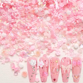 100 Pcs 3D Nail Charms Pink Nail Charms Flower Nail Art Charms Mixed Shape Rose Bow Rabbit Bear Design Nail Charms for Acrylic Nails Accessories DIY Nail Supplies Manicure Tips Decoration