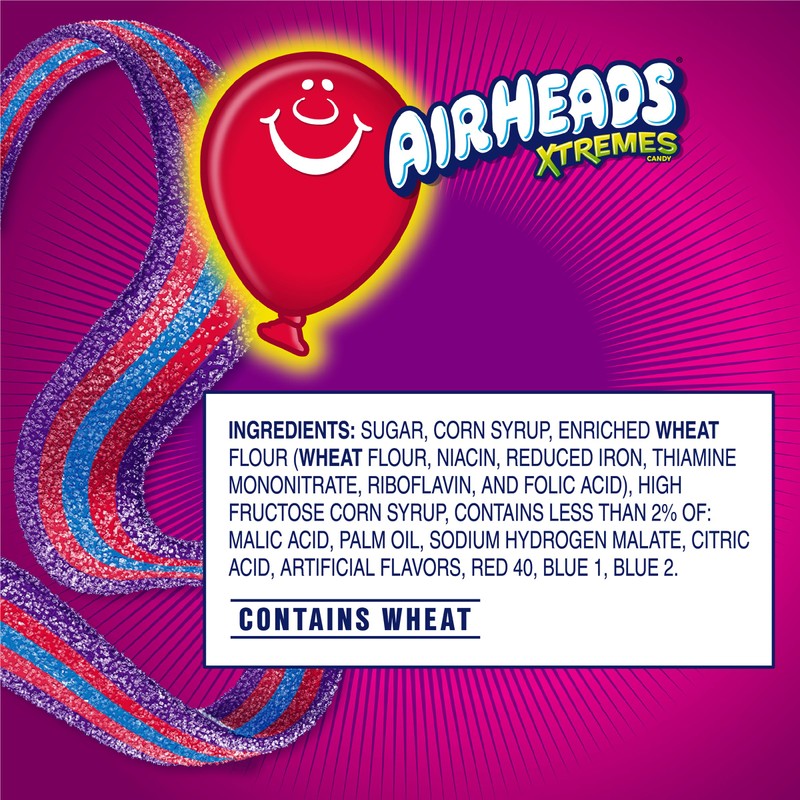 Airheads Xtremes Belts Sweetly Sour Candy, Very Berry, Non-Melting, Bulk