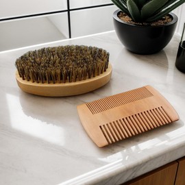 Beard Comb and Brush Set,Natural Boar Bristle Beard Mustache Brush and Comb Kit - Ergonomic Barber Styling Tools Grooming Accessories for Boyfriend Husband Father Dad Grandfather