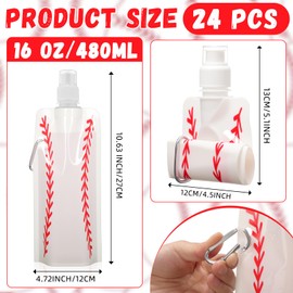 LemonRoad 24 Pack Collapsible Water Bottles Bulk 16 oz Foldable Water Bottles with Carabiner Reusable Drinking Leak Proof Bags for Sports Biking Hiking Camping Travel Outdoor(Baseball Style)