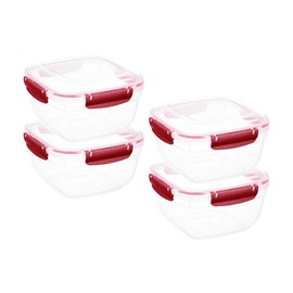 Superio Plastic Food Storage Containers, Airtight Lids, 80 oz., Red, 4 pack