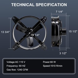 Criditpid 14" Gable Mount Vent Attic Fan, Exhaust Ventilation Fan with Adjustable Thermostat for Gable, Home, Shed, Garage, Portable Building, 1510RPM, 1239CFM, 1850 sq.ft Coverage Area.