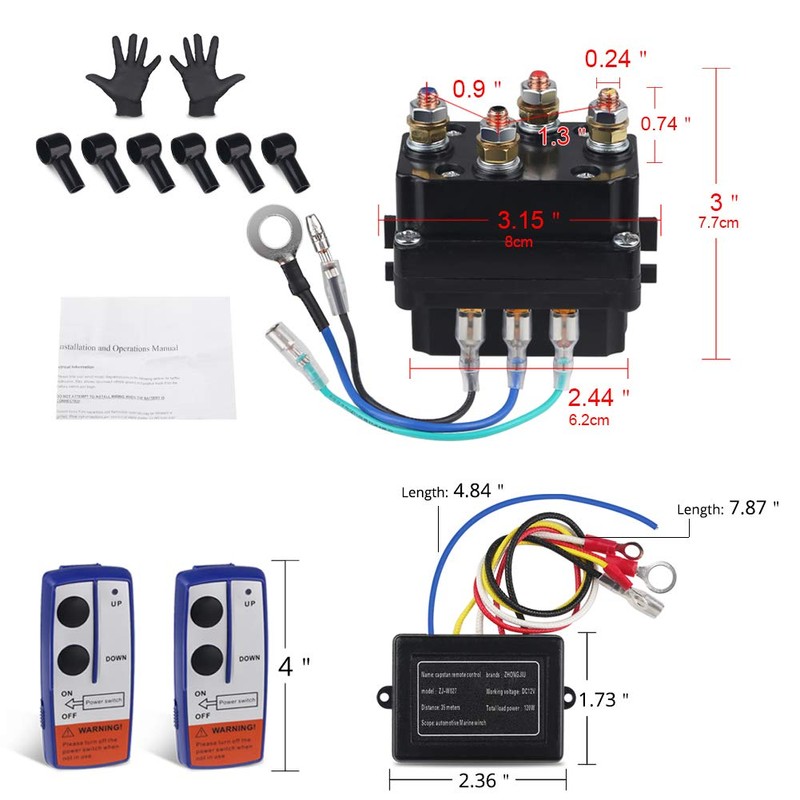 WATERWICH 12V 250A Winch Solenoid Relay Contactor+2pcs Wireless Winch Remote