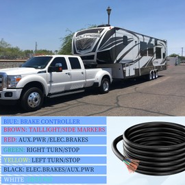 Gubrdfrsod 14 Gauge 30 Ft 7 Way Trailer Wire Pure Copper Heavy Duty 7 Pin Trailer Wiring Harness Round 7 Wire Trailer Cable 14 AWG 7 Conductor Trailer Wire 7 Blade Trailer Wiring for Rv Camper Truck