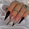 AkiliBIELY Stiletto Press on Nails French Tip Long Black Bare