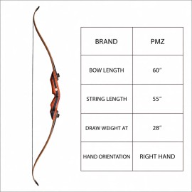 PMZ Archery Field Hunting Bow Recurve 60 Inch 20 60 Lbs Outdoor Sport Shooting Practice Consistent Performance PowerColor: Black 25lbs