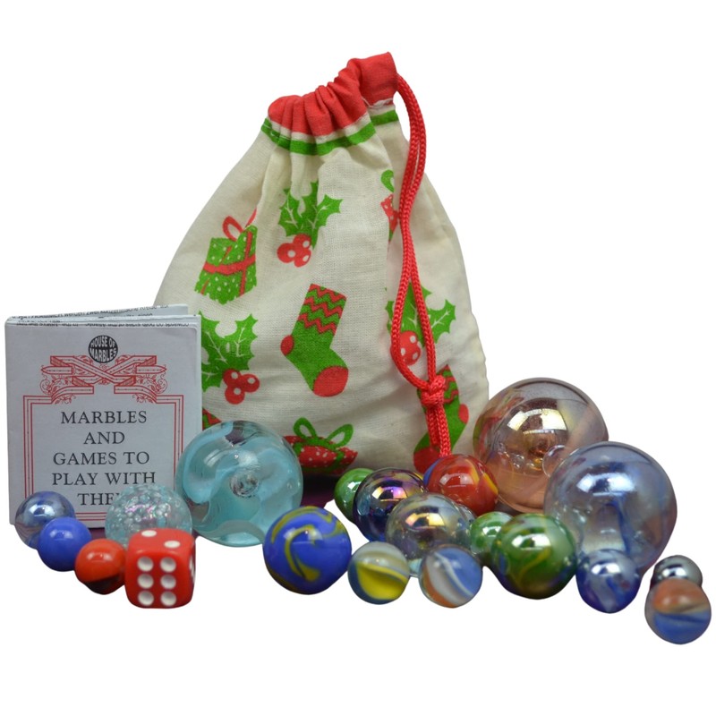 House of Marbles Classic Holly Christmas Marble Bag