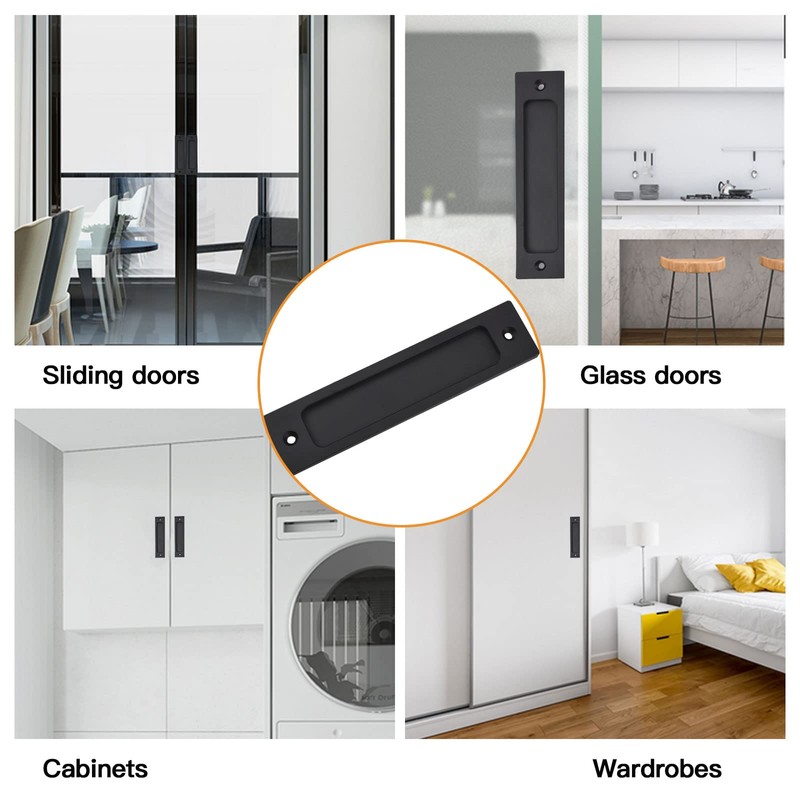 MOROBOR 2pcs Rectangular Recessed Sliding Door Pulls Matte Black Flush