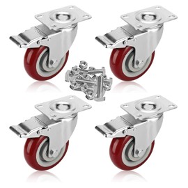 PRITEK 3 inch Swivel Caster Wheels Bearing 1000 lbs 4 Pack Heavy Duty Rubber Plate Casters All with Safety Brake No Noise Lockable Swivel Casters Include 16pcs Screws Set