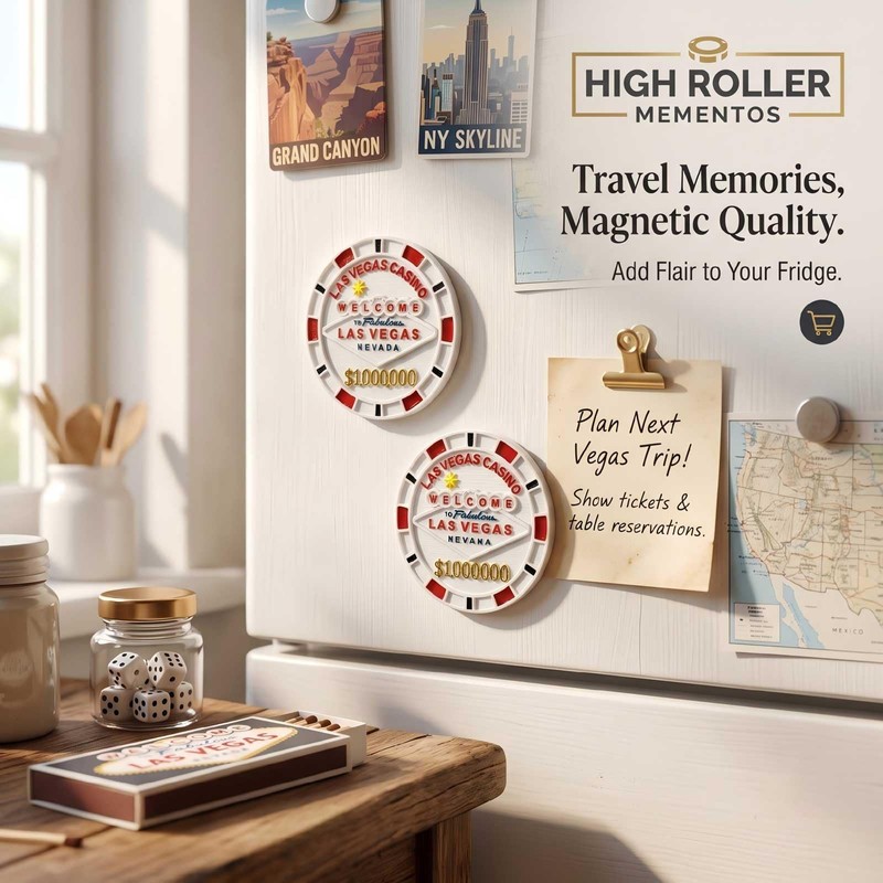 3D Resin Las Vegas Poker Chip Fridge Magnet 2.87in Decor